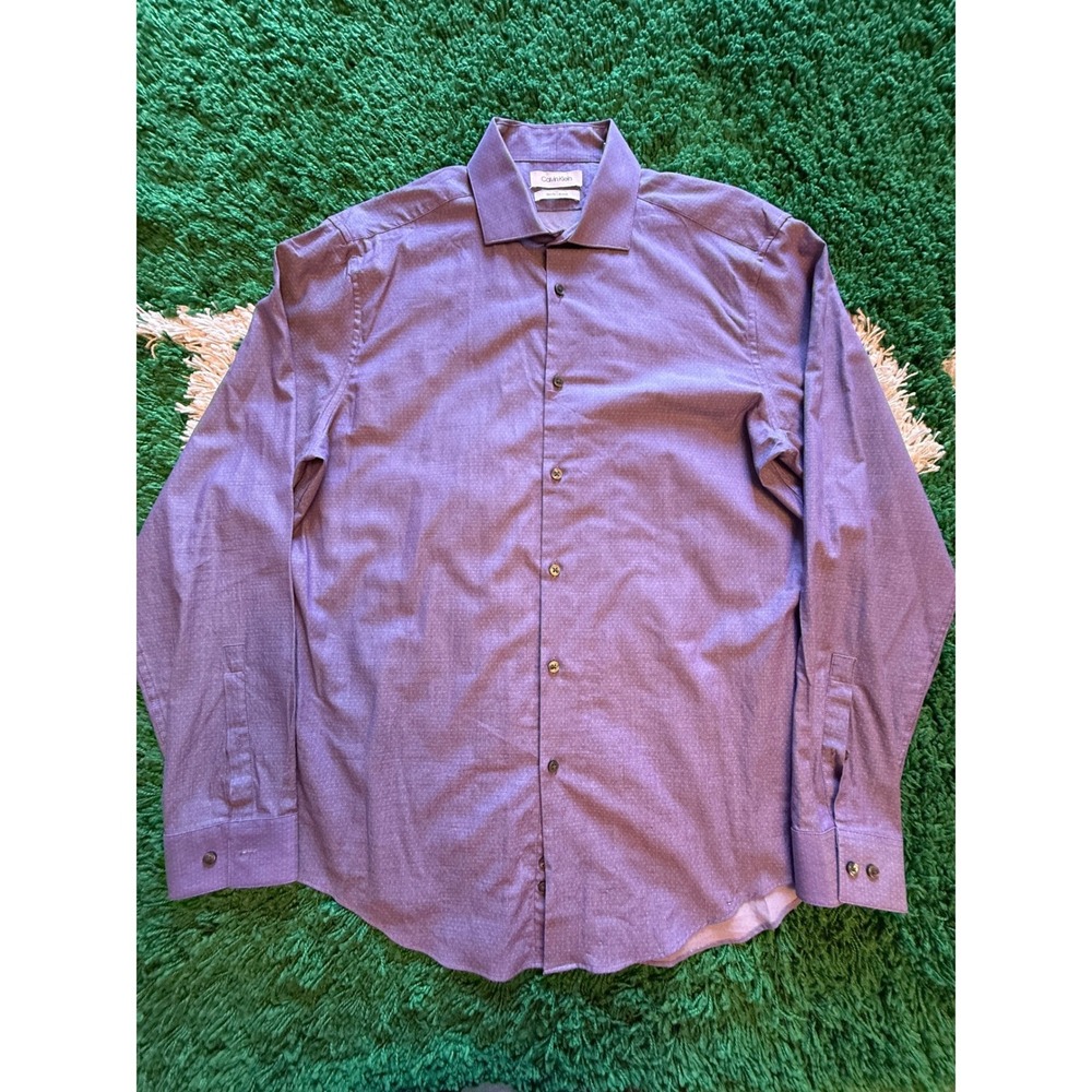 Calvin Klein Button Down Shirt Mens L Purple Excellent Slim Fit Stretch Micro